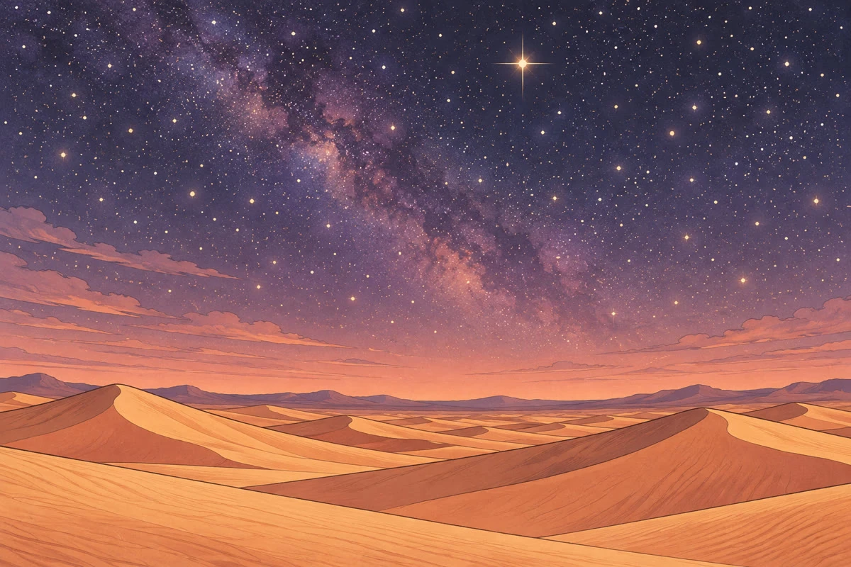 A vast quiet desert under a huge starry sky