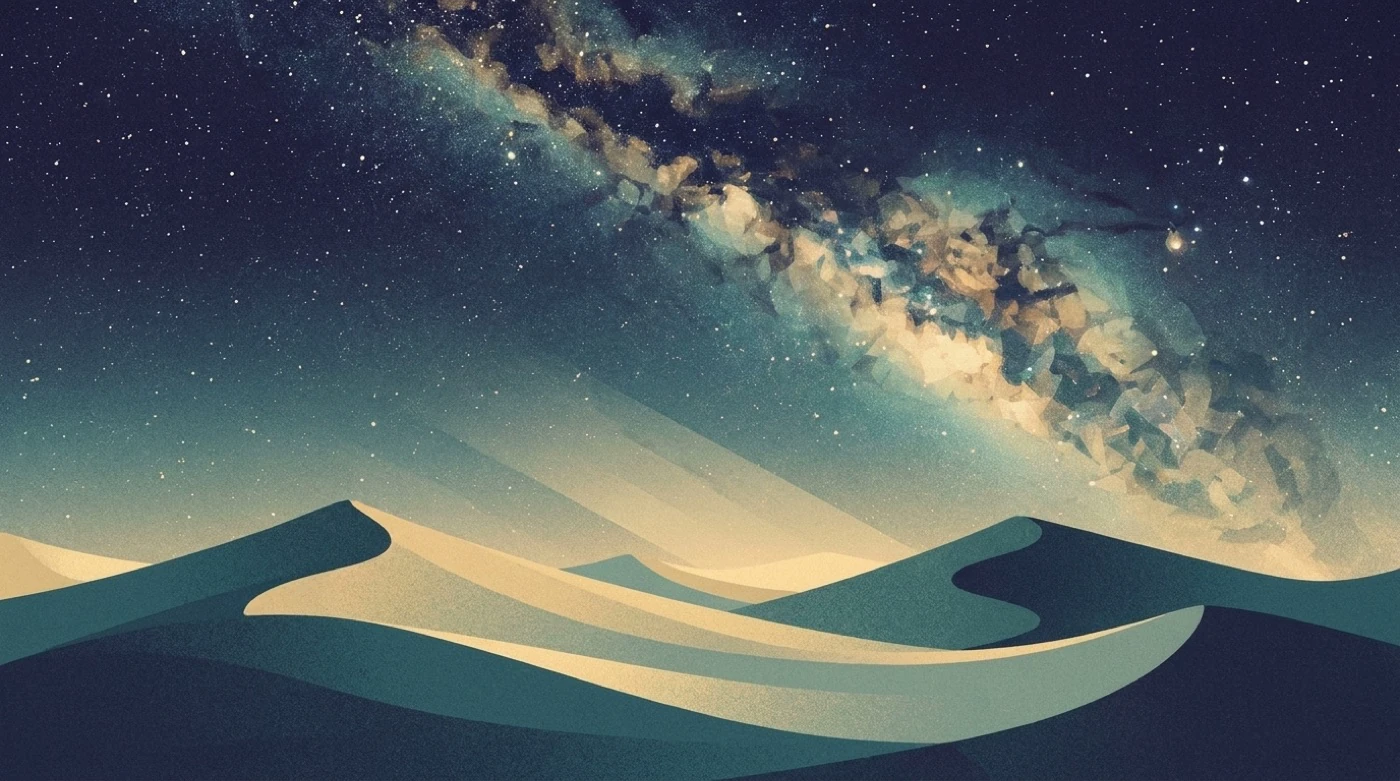 Stars over desert dunes at night